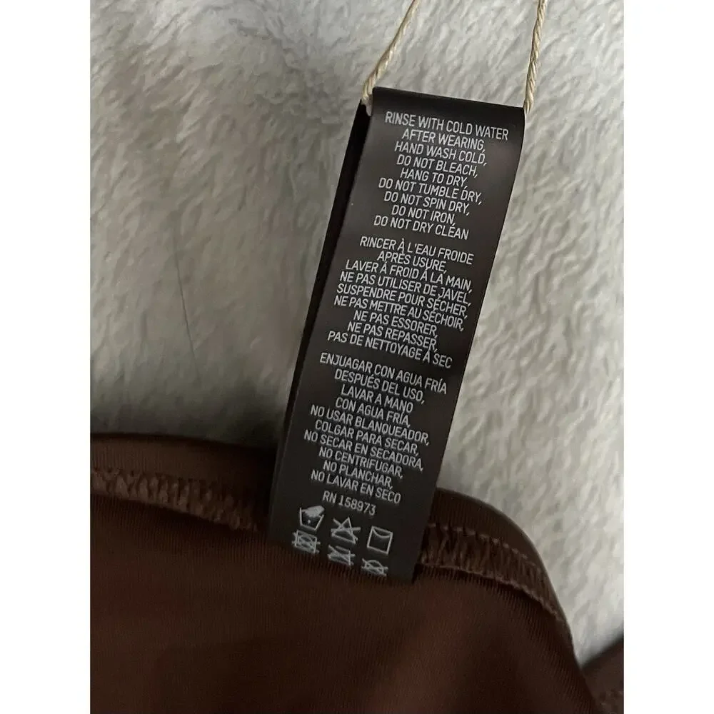 Skims Recycled Swim Lace Up String Monokini 4X Rich Cocoa Brown OP-BRF-2794 NEW